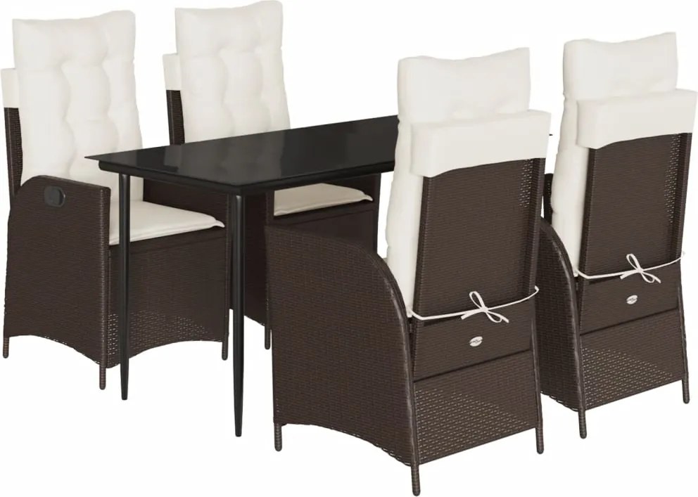 vidaXL 5 részes barna polyrattan kerti étkezőgarnitúra párnákkal