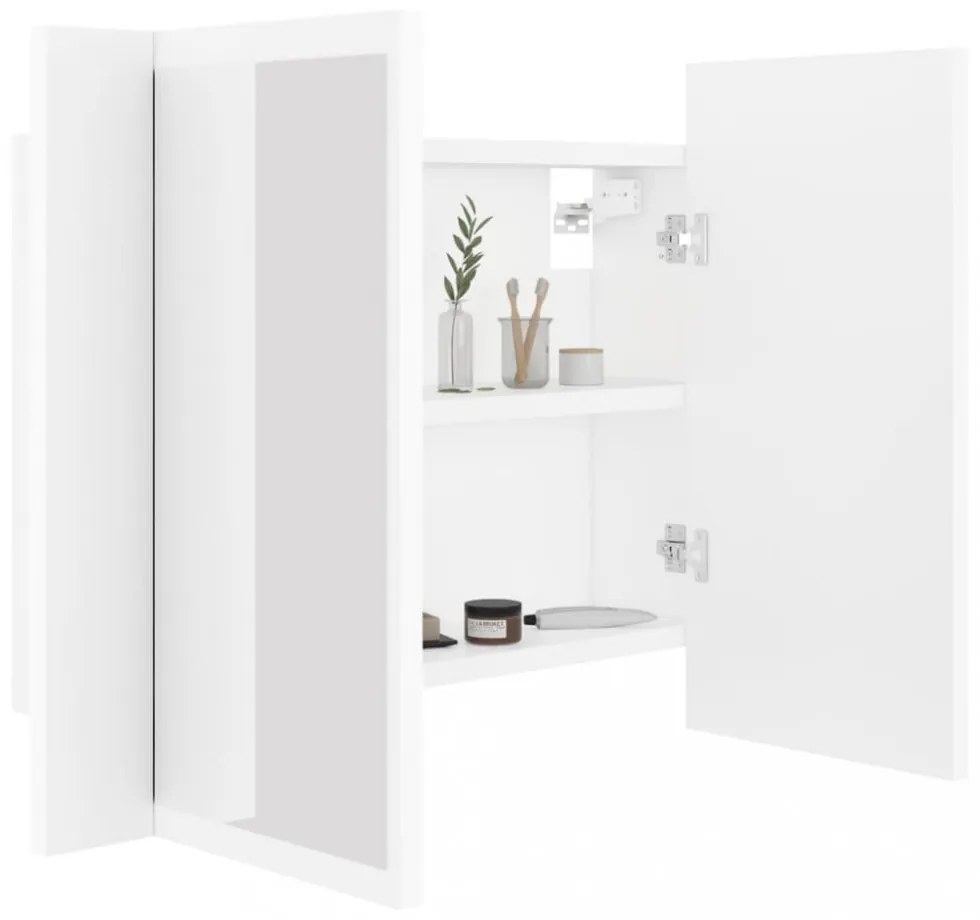fehér akril LED-es fürdőszobaszekrény tükörrel 60x12x45 cm