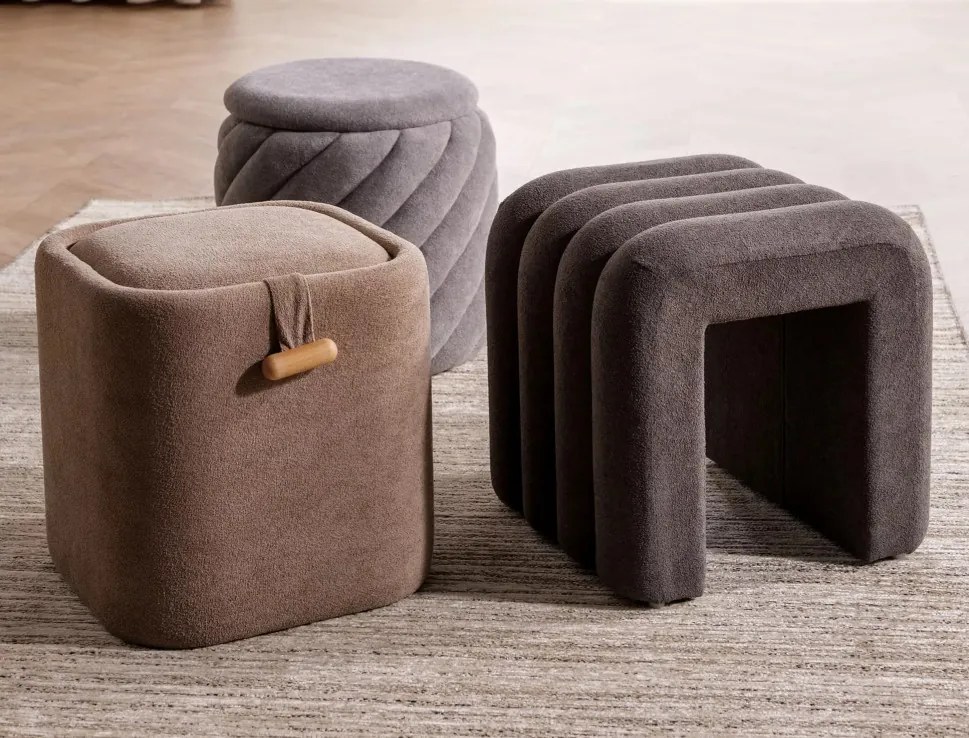 Nap bársony puff - sötétbézs