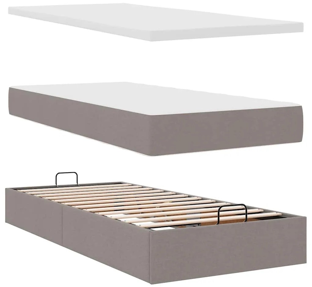 tópszínű szövet ottomán ágy matraccal & LED-ek 90x200 cm