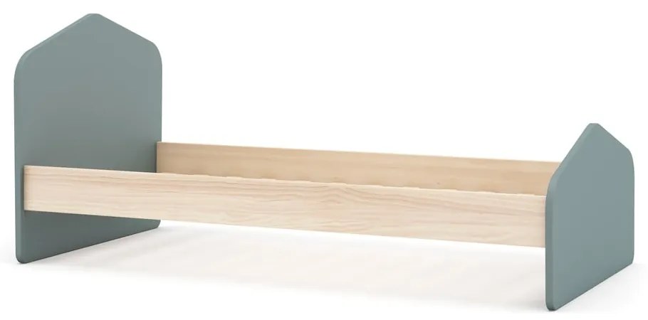 Natúr színű-szürkészöld gyerekágy ágyráccsal 90x190 cm borovi fenyő dekorral Estefania – Marckeric