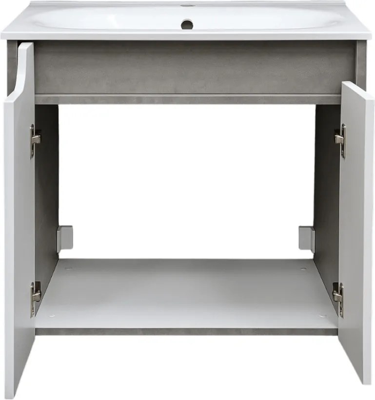 Piramida EURIDIKA fali fürdőszobabútor - műmárvány mosdóval -2 ajtós - FEHÉR-SZÜRKE - 65 x 48 x 62 cm