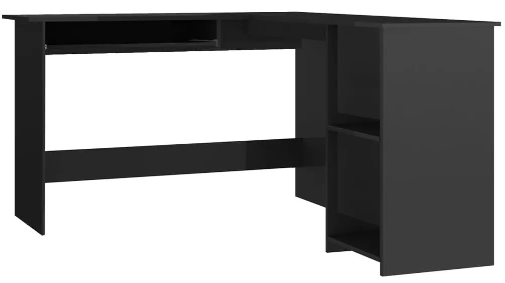 Magasfényű fekete forgácslap L-alakú íróasztal 120x140x75 cm