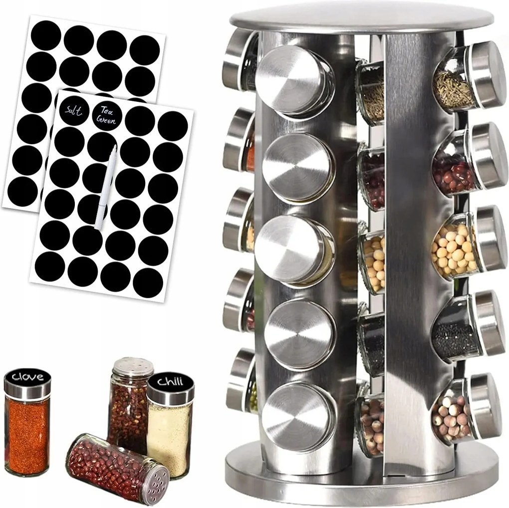 Forgó Fűszertartó Állvány 20DB-OS Befőttes Üveg Fűszertartó Szett