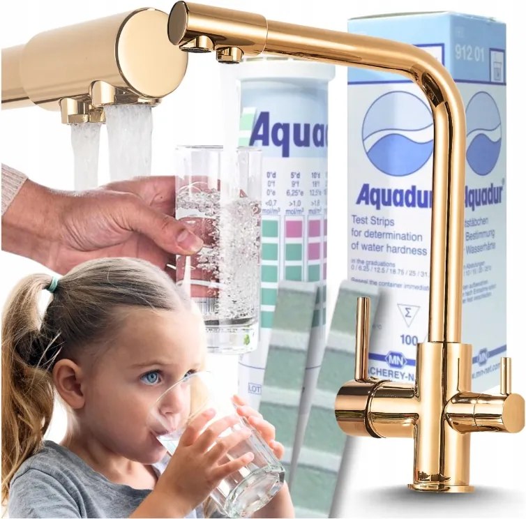 Konyhai Csaptelep Vízszűrőhöz Háromutas Arany Színű Kifolyócső Ari