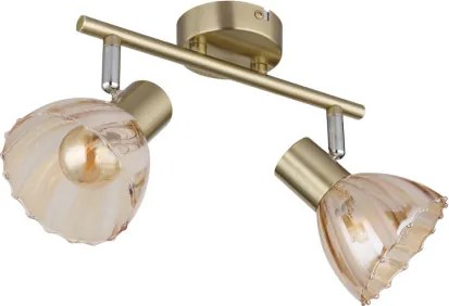 Globo 54315M-2 Fali spotlámpa, fém sárgaréz színű matt, króm, borostyánszínű üveg, szatírozott, elfordítható, HxSzxM: 250x130x190mm, 2x E14 40W 230V izzók nélkül