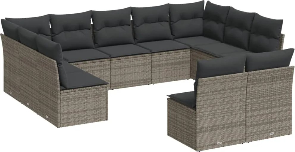 vidaXL 11 részes szürke polyrattan kerti ülőgarnitúra párnákkal