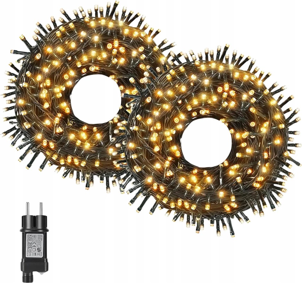 Led fényfüzér 20m meleg fehér kültéri karácsonyfa lámpa 8 üzemmód