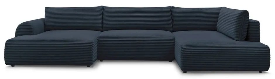 Sötétkék kordbársony kinyitható sarokkanapé (bal oldali-U alakú) Lucien – Bobochic Paris