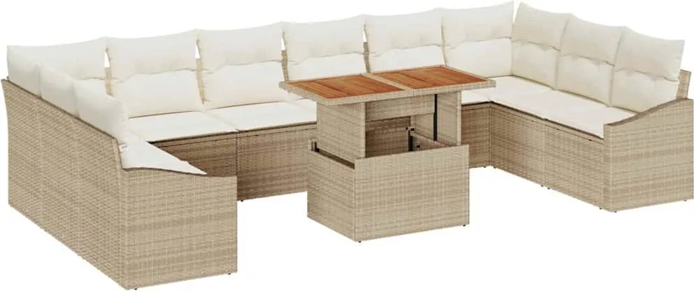 vidaXL Kerti Kanapé Szett tárolóval 11 pcs Bézs Poli rattan