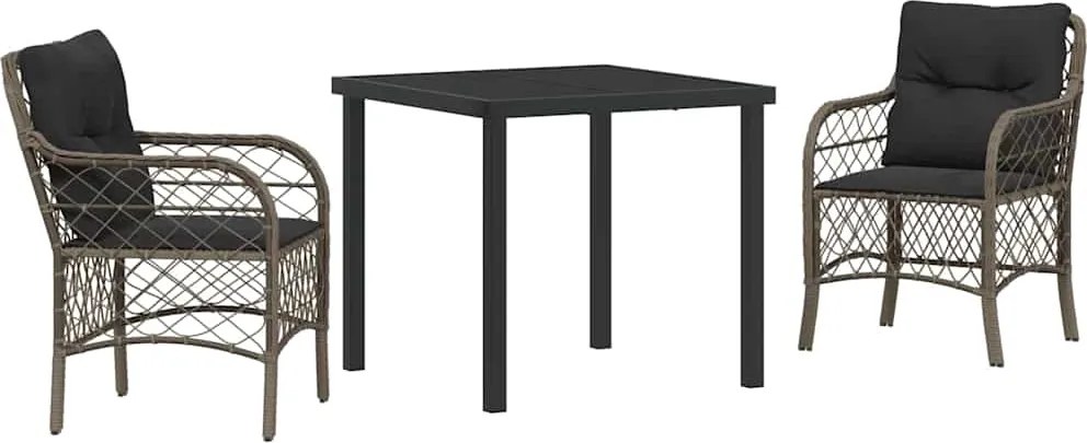 vidaXL Kert étkező szett párnával 3 pcs Szürke polirattan