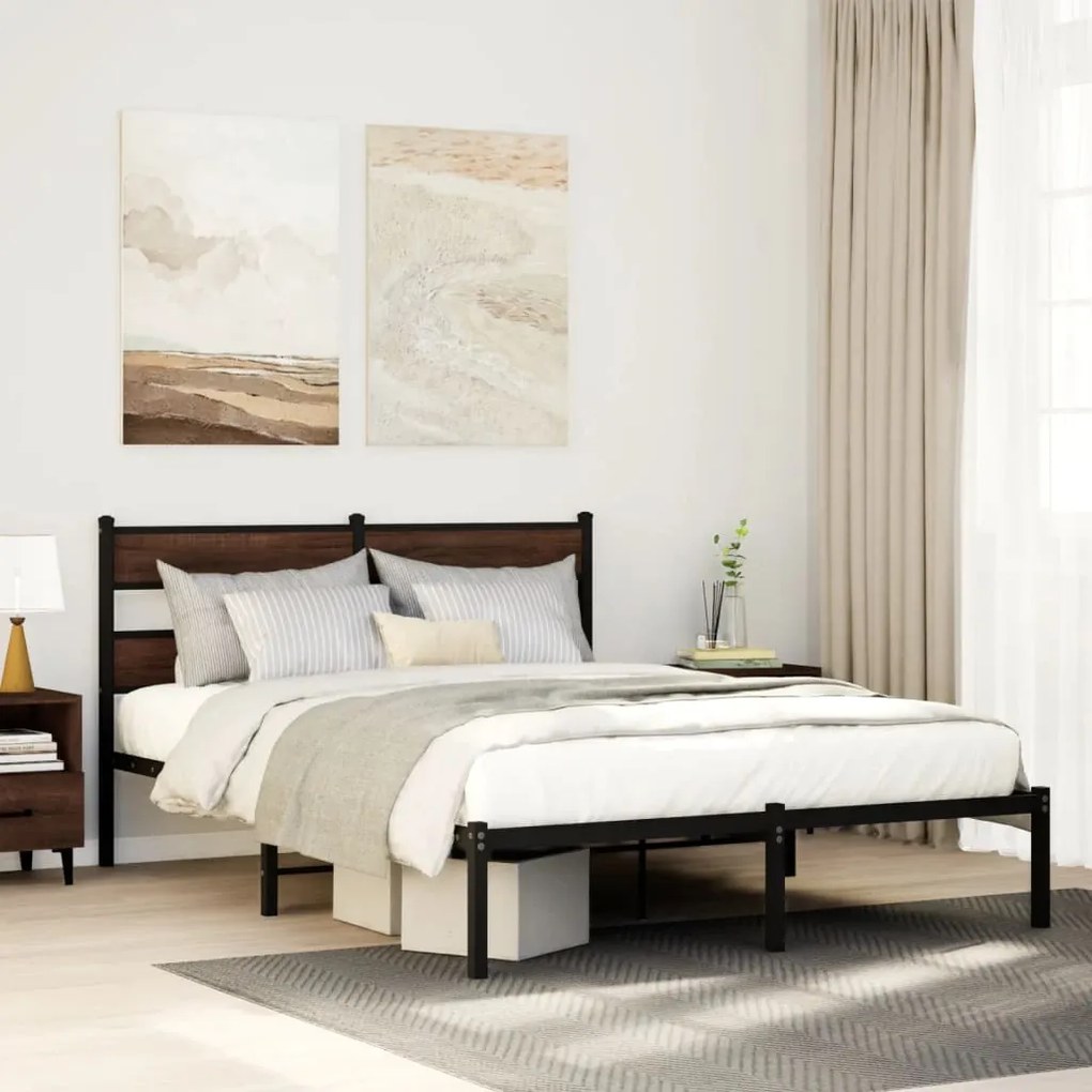 barna tölgy színű fejtámlás ágykeret matrac nélkül 150 x 200 cm