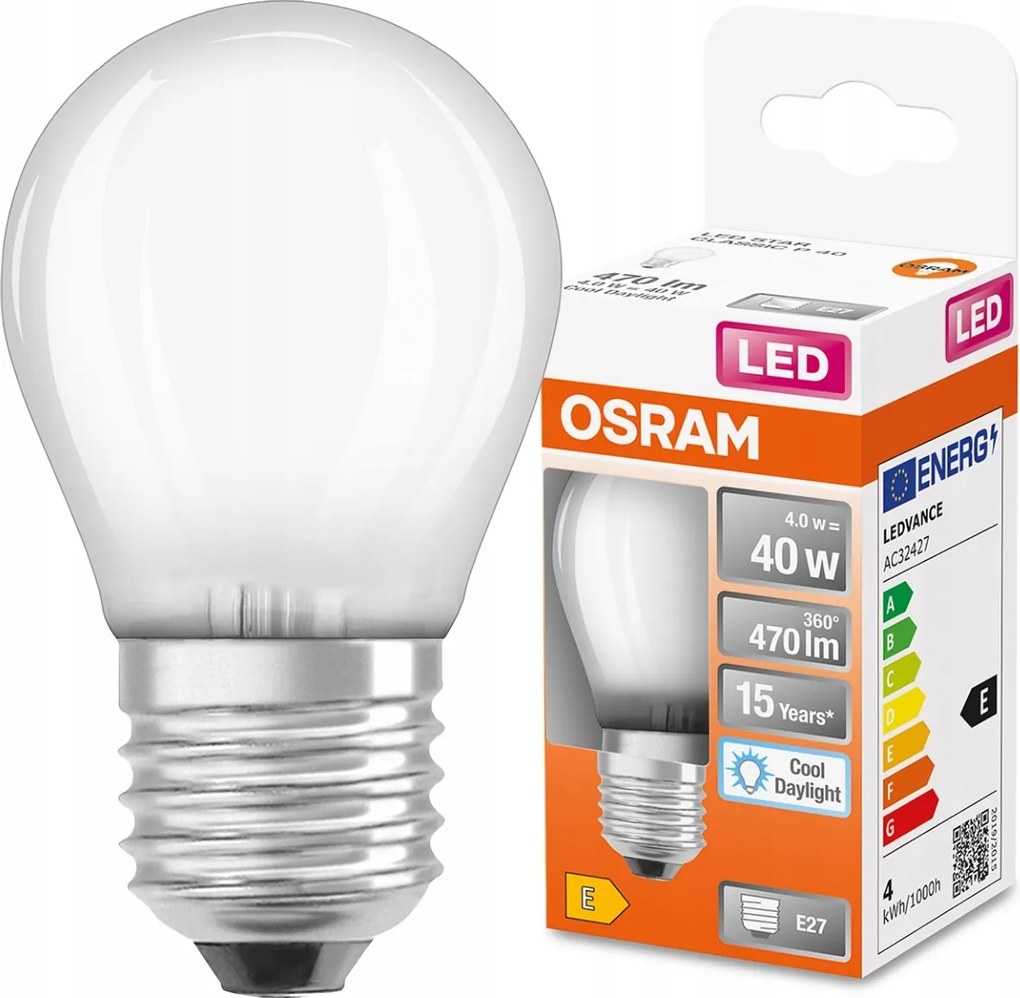 Led izzó E27 Golyó 4W 40W 6500K Filament Osram