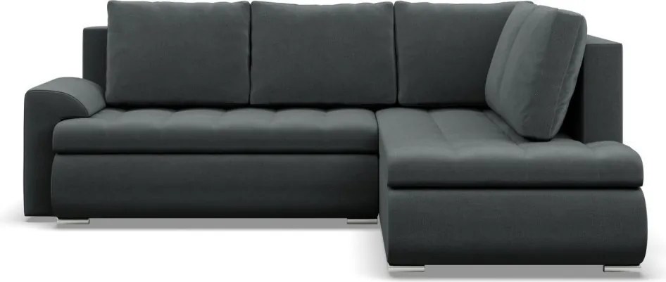 Tokio sarokkanapé, L alakú háttámlával, 2 ágyneműtartóval, bársony, jobboldali, szürke