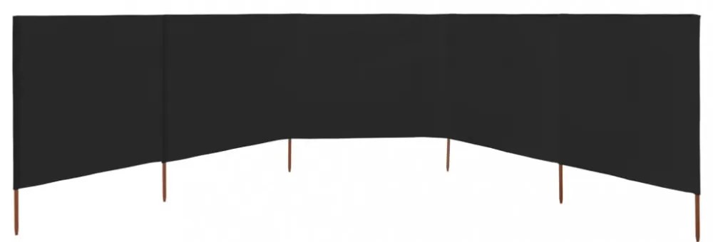 fekete 5 paneles szövet szélfogó 600 x 120 cm