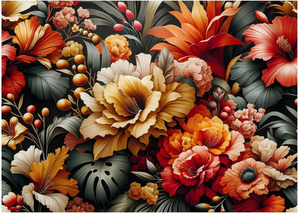 Kép - Narancs-vörös virágok (70x50 cm)