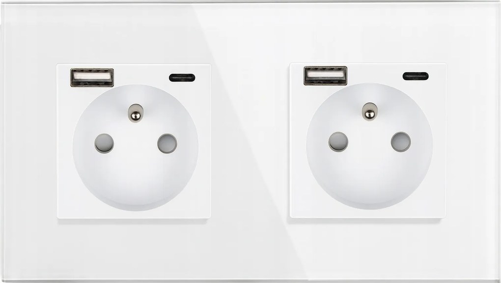 Dupla Érintkezős Flex Aljzat Tűvel Üveg Usb A+c 2x1 Fehér