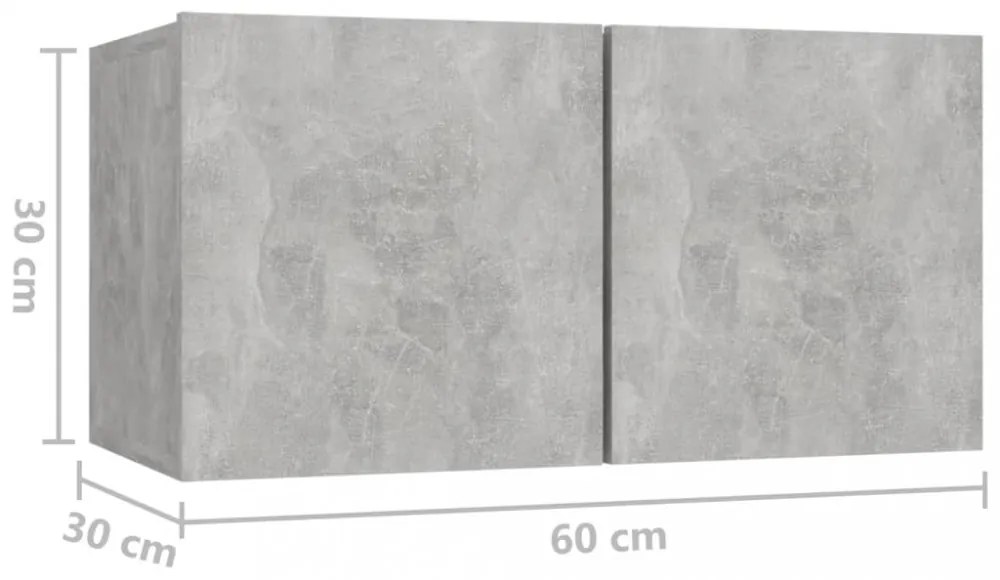 3 db betonszürke függő TV-szekrény 60 x 30 x 30 cm