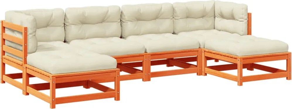 vidaXL 6 részes viaszbarna tömör fenyőfa kerti ülőgarnitúra párnákkal