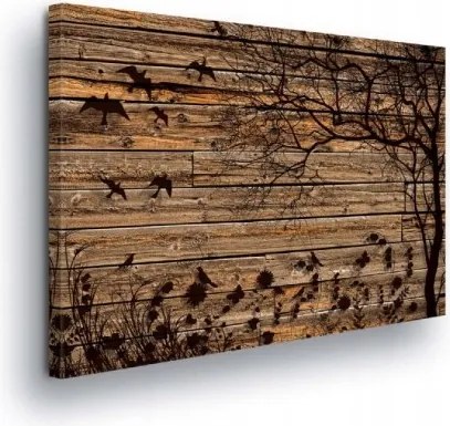 Vászonkép 80x60 Természet sziluett madarak fa rusztikus vintage naplemente