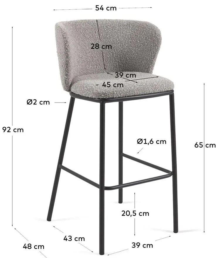 Világosszürke bárszék (ülésmagasság 65 cm) Ciselia – Kave Home