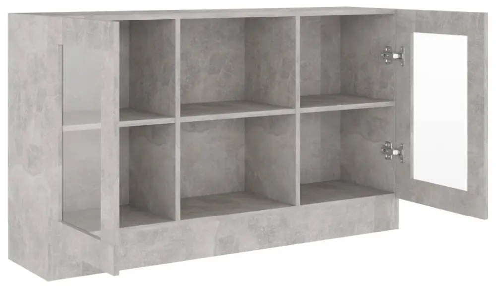betonszürke szerelt fa vitrinszekrény 120 x 30,5 x 70 cm