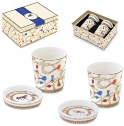 Porcelán eszpresszó pohár alátéttel 90 ml díszdobozban két személyes szett lovas mintával Cheval