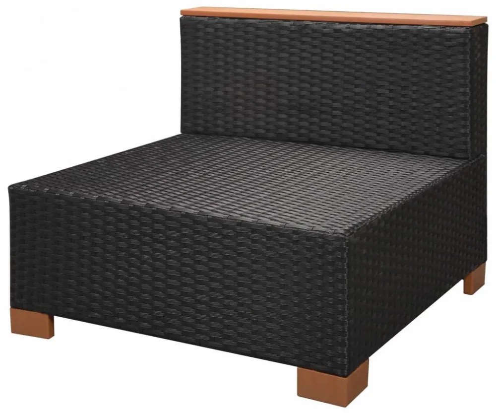 9-részes fekete polyrattan kerti bútorszett párnákkal