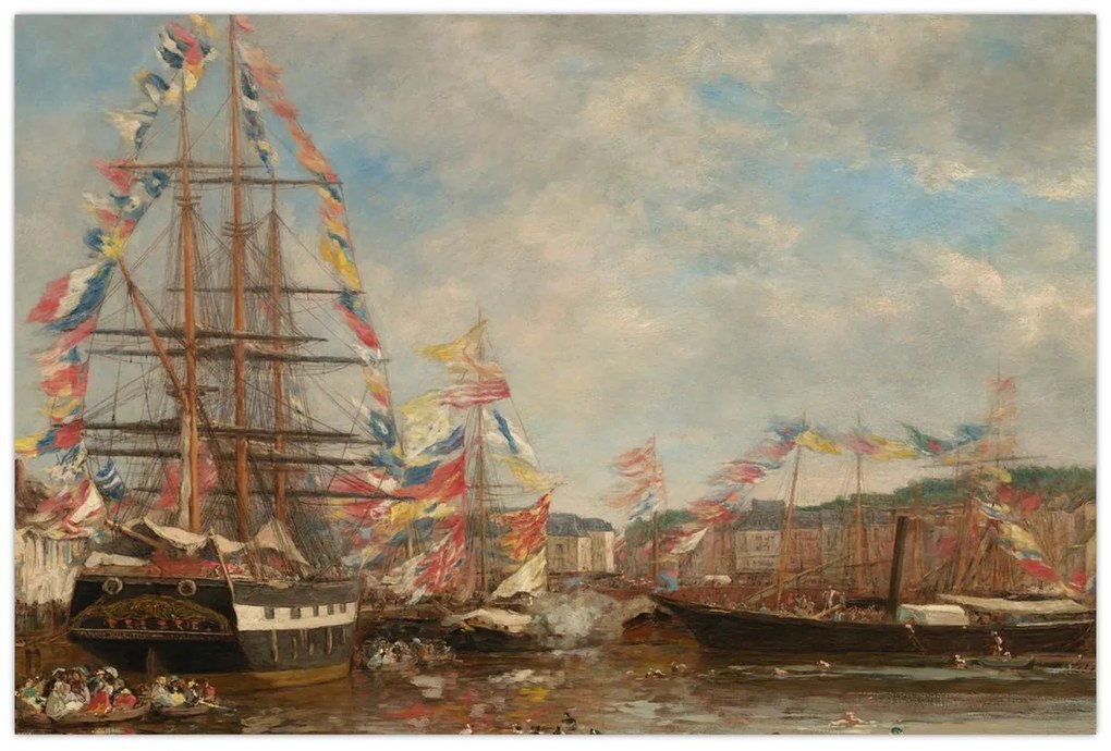 Kép - Eugène Boudin, Festival in the Harbor of Honfleur, reprodukciók (90x60 cm)