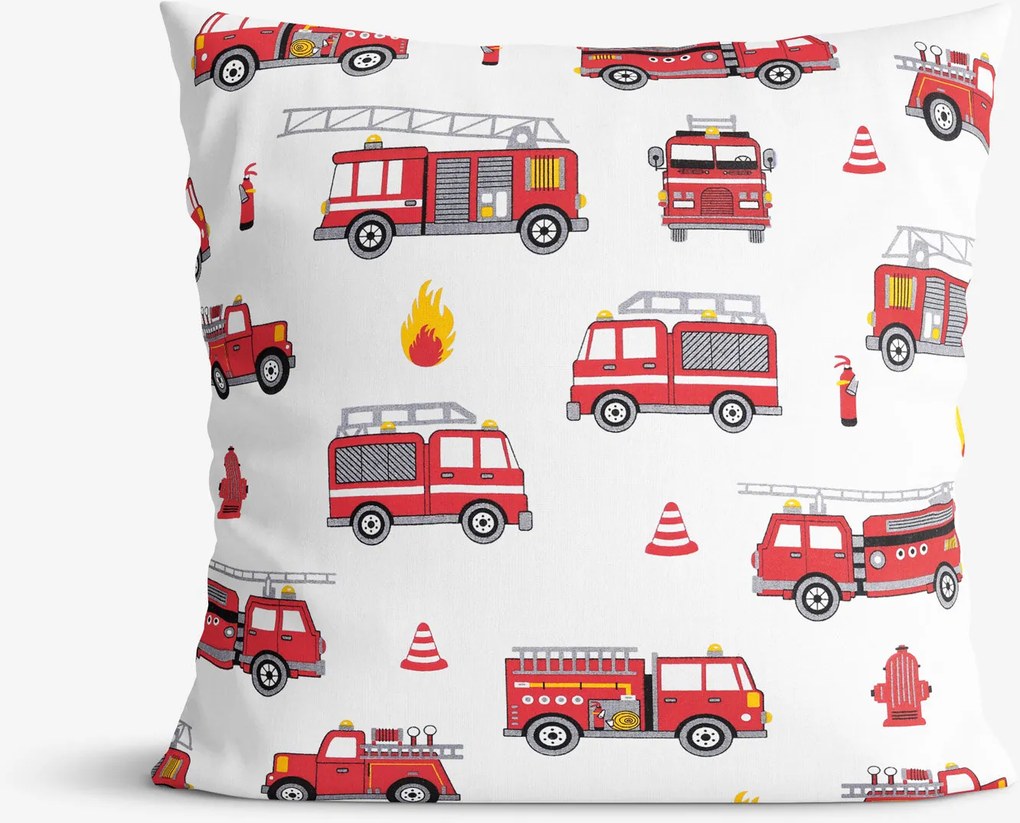 Goldea gyerek pamut párnahuzat - tűzoltóautók 60 x 60 cm