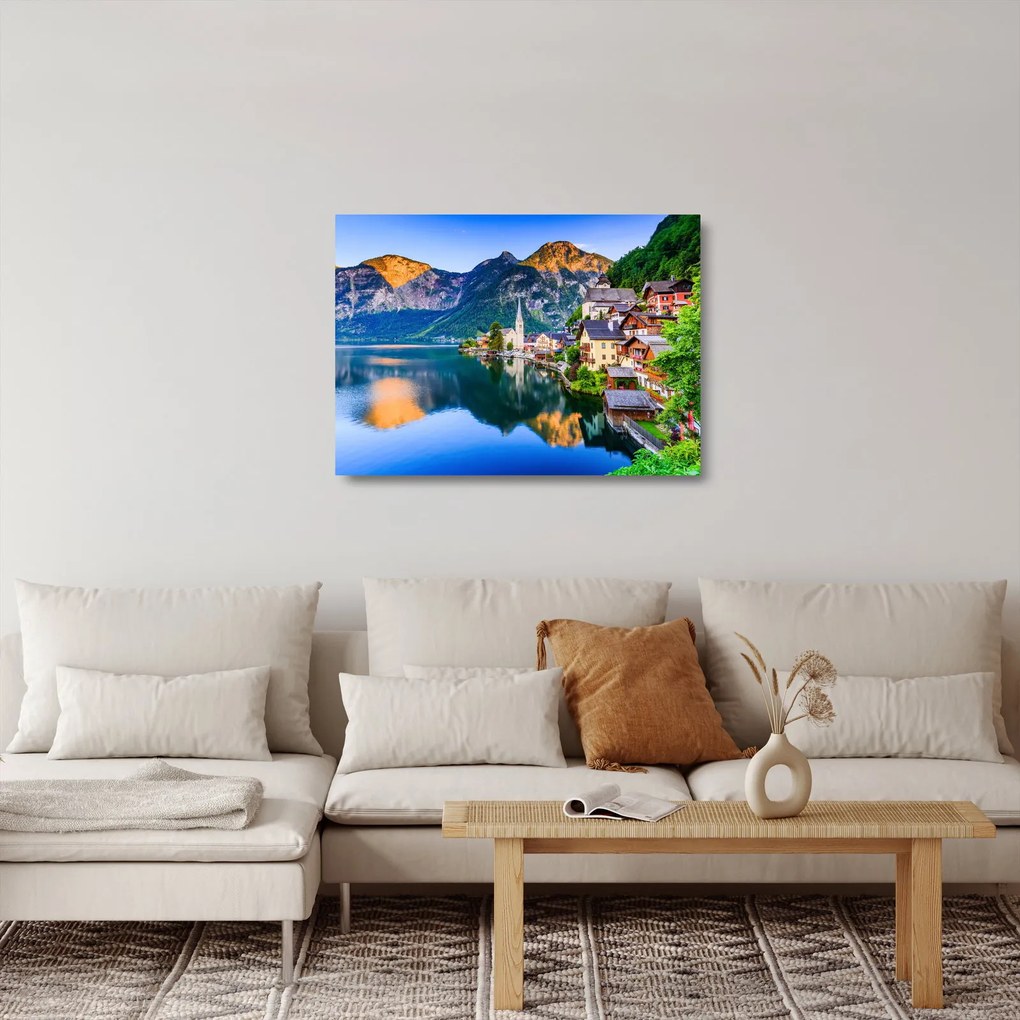 Kép - Alpesi falu (üvegen) (70x50 cm)
