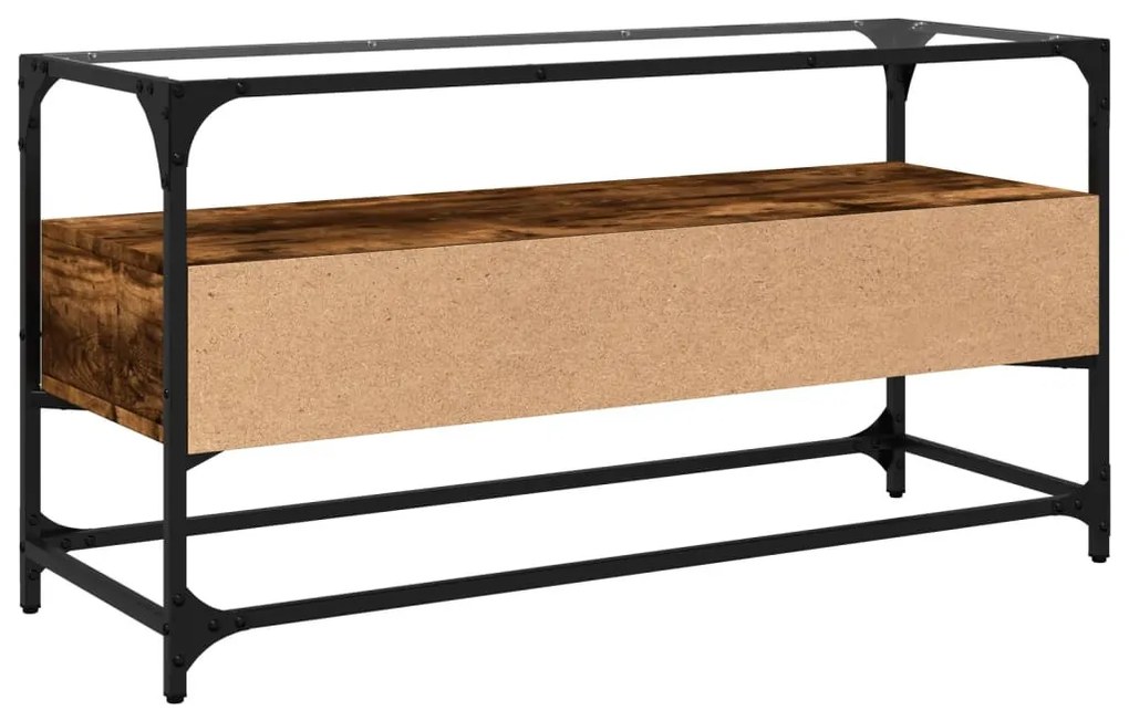 füstös tölgy szerelt fa TV-szekrény üveglappal 98 x 35 x 51 cm