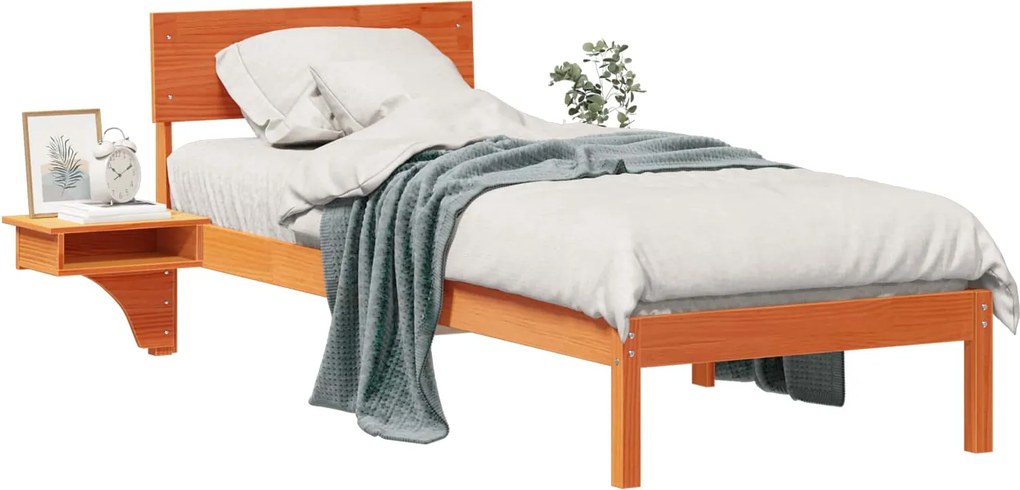vidaXL Ágykeret fejtámlával Faggyú barna 75 x 190 cm Tömör fenyőfa