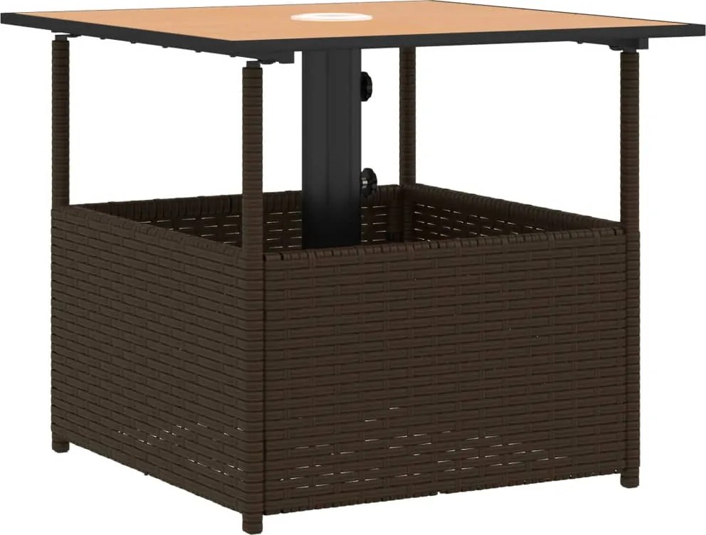 vidaXL barna polyrattan kerti asztal napernyőlyukkal 55x55x46,5 cm