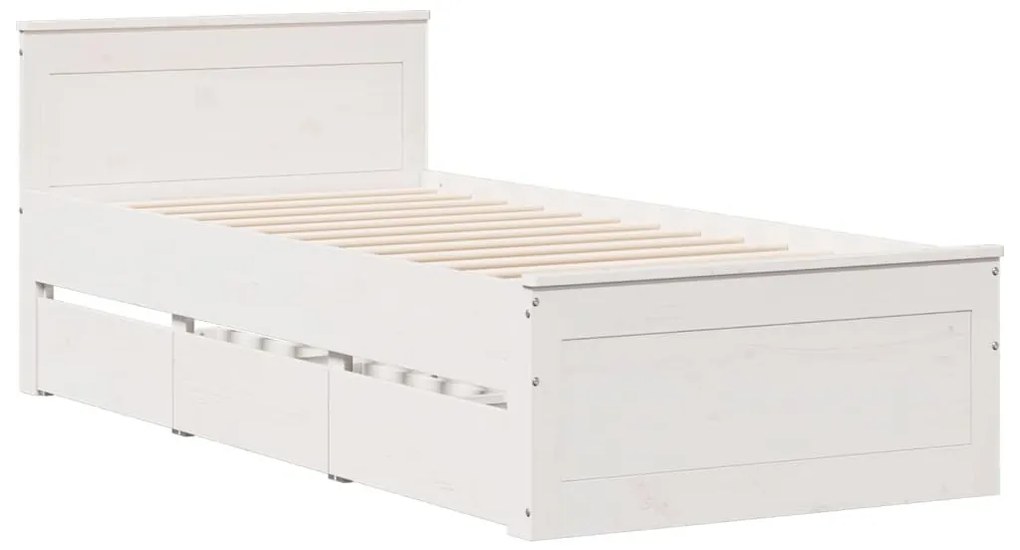 fehér tömör fenyőfa fejtámlás ágykeret matrac nélkül 75x190 cm