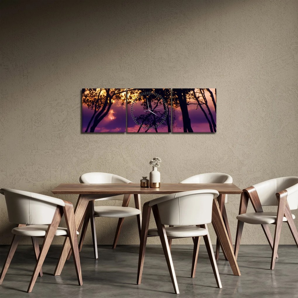 Kép - Fák naplementében (órával) (90x30 cm)