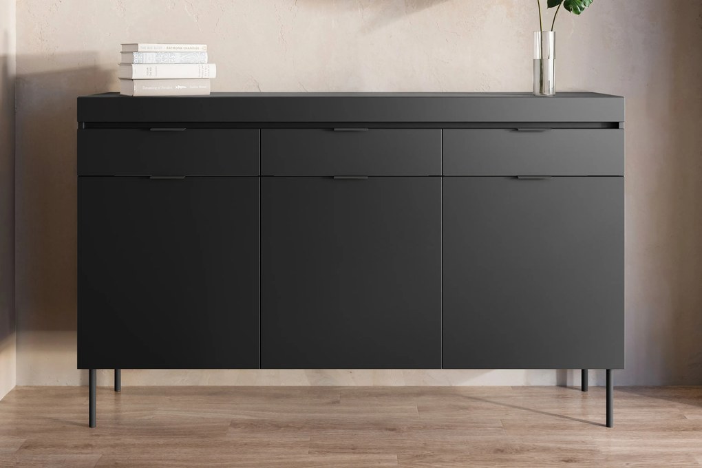 Sentia komód 157 cm, háromajtós három fiókkal - fekete / fekete