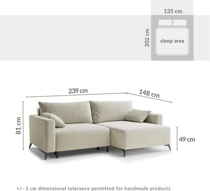 Szürke zsenília kinyitható-tárolóhelyes sarokkanapé (jobb oldali-heverő résszel) Leon – Maison de Rêve