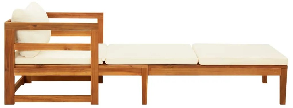 Tömör akácfa napozóágy krémfehér párnákkal