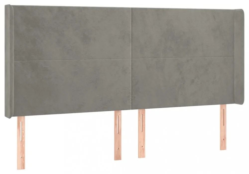 világosszürke bársony fejtámla szárnyakkal 203x16x118/128 cm