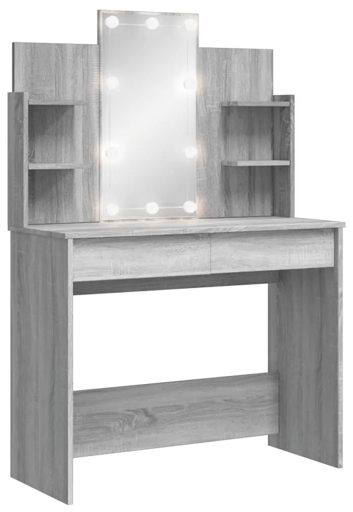 szürke sonoma színű fésülködőasztal LED-del 96x40x142 cm