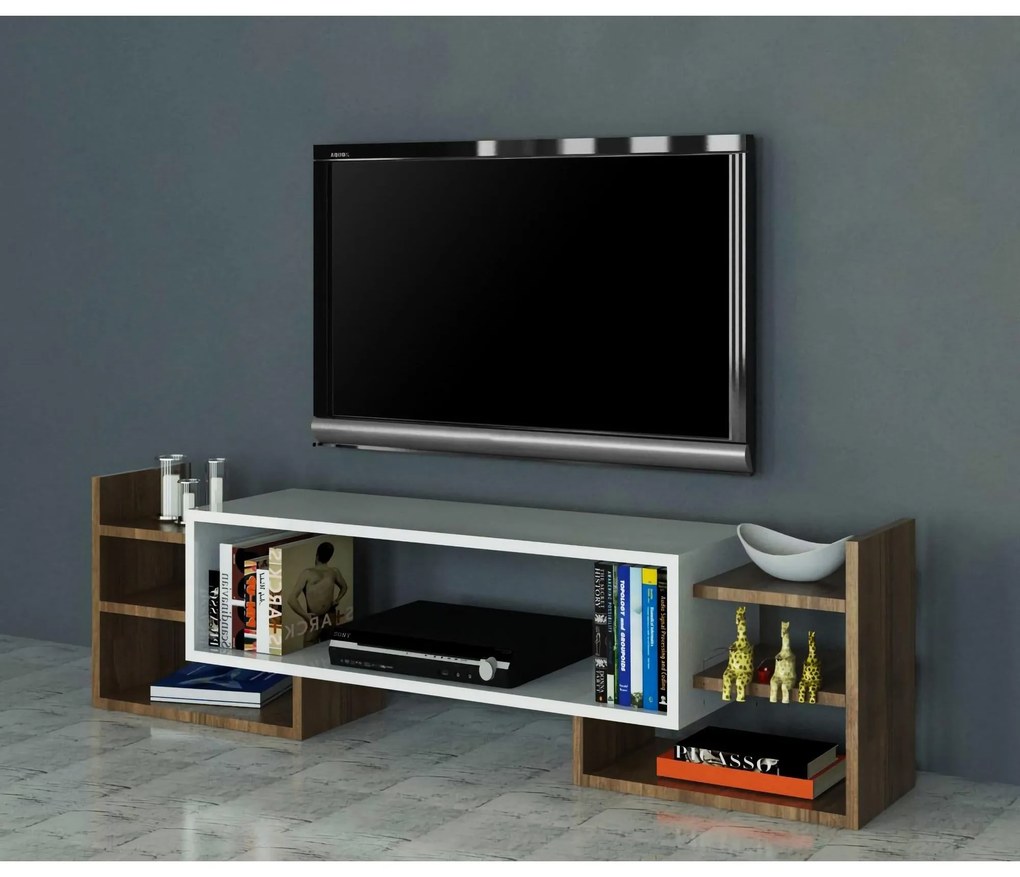 TV szekrény Sema - White, Walnut