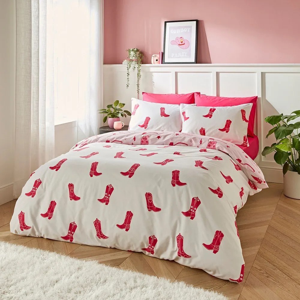 Rózsaszín kétszemélyes ágyneműhuzat 200x200 cm Cowgirl Boot – Sassy B