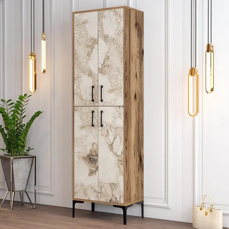 Cipőtároló Berlin A - Diós, Fehér Marble