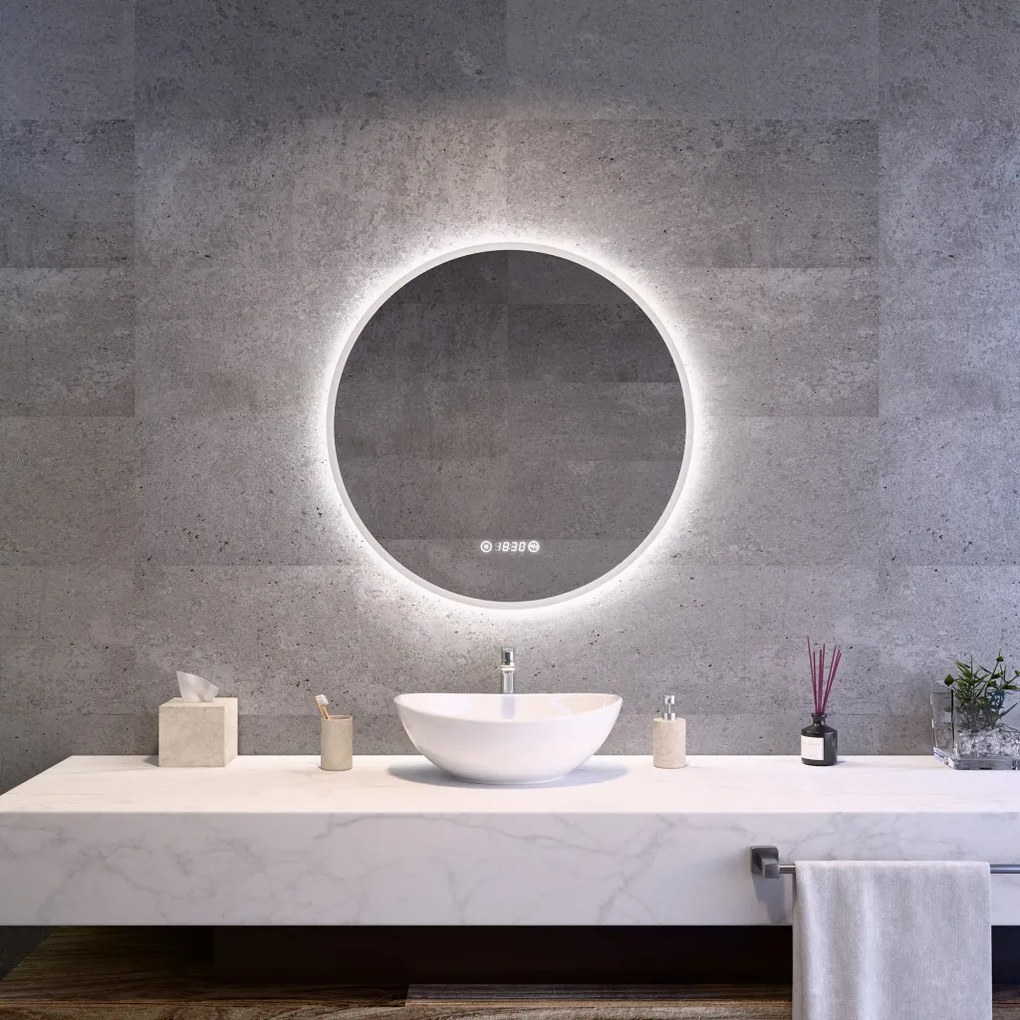 Kerek Led tükör Ø70cm Welland Alpha | Páramentesítő - Óra - Fényerő + színhőfok állítás