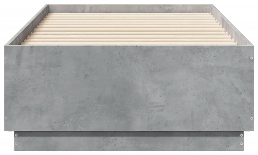 betonszürke szerelt fa ágykeret LED-del 75 x 190 cm