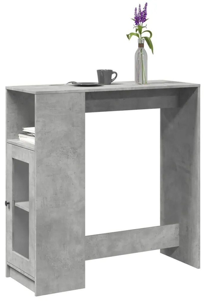 betonszürke szerelt fa tárolórekeszes bárasztal 101x40x103,5 cm