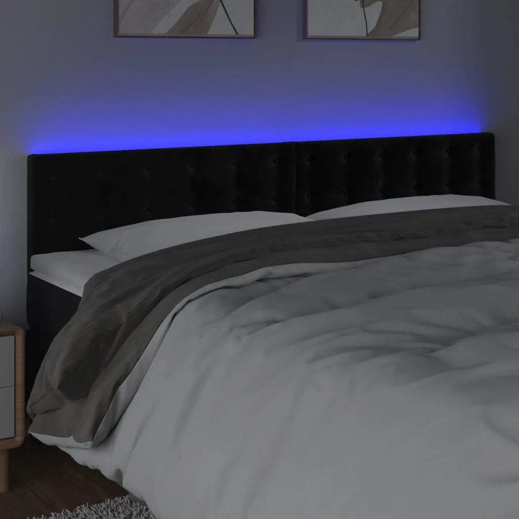 fekete bársony LED-es fejtámla 180x5x78/88 cm