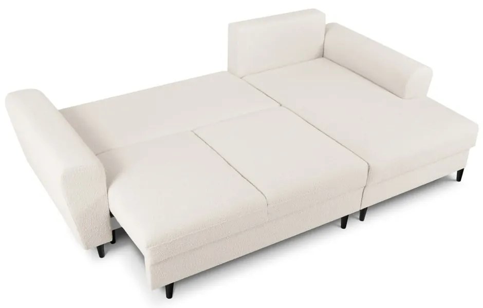 Bézs buklé kinyitható tárolóhelyes sarokkanapé (jobb oldali-heverő résszel) Kyoto – Cosmopolitan Design