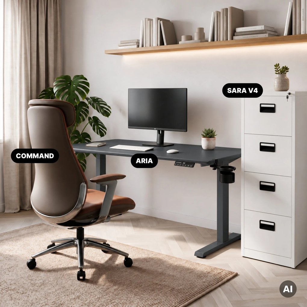 Elektromos íróasztal magasságállítással ergonomikus antracit,1400x700 mm: ARIA